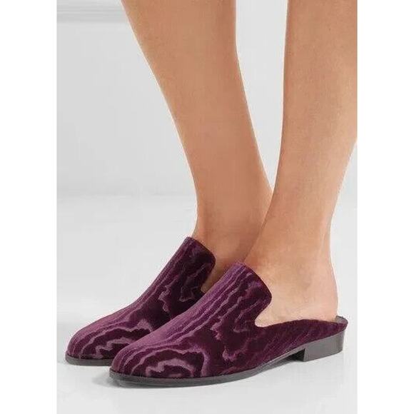 Robert Clergerie Alice Mules Goth Velvet Violet Slip On Shoes Flats - Picture 4 of 16
